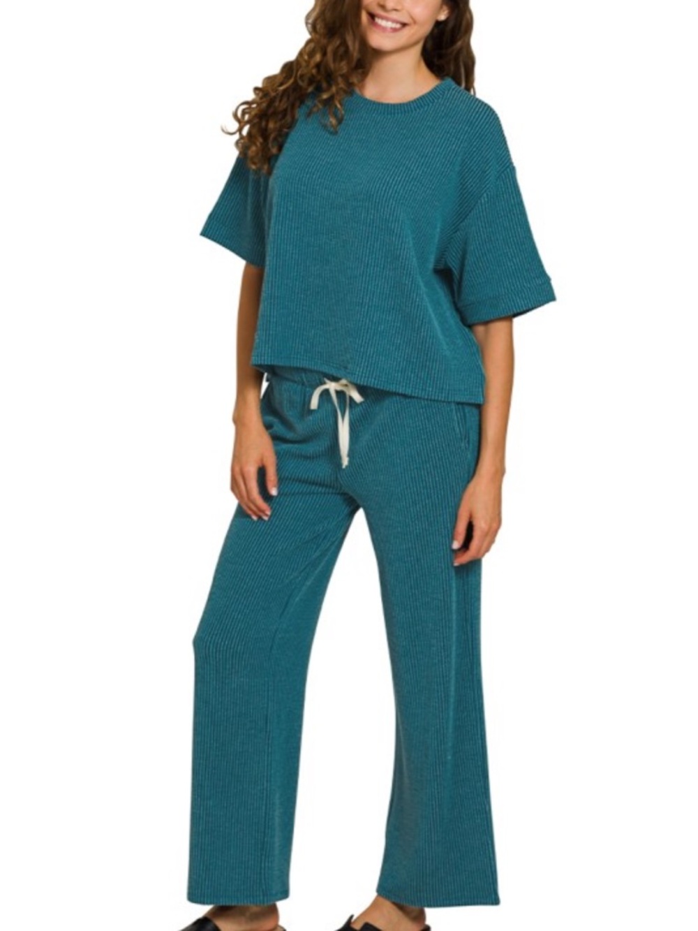 RAISED RIB SHORT SLEEVE TEE & PANTS SET